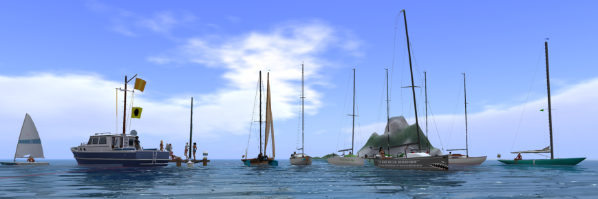 From the left (in boats): Peter (TMS Laser One), Cryptic (Dolphin Moth), Rayz (Flying Shadow), Joris (Shields Class), Neil (Bandit IF), Lucy (Quest Melges-24), Beane (Quest Melges-24), Red (Bandit IF), Jackson (Bandit IF), and Luna (Shields Class). On the dock: Joshua, Arwen, Rulette, Petra and Peachie.
