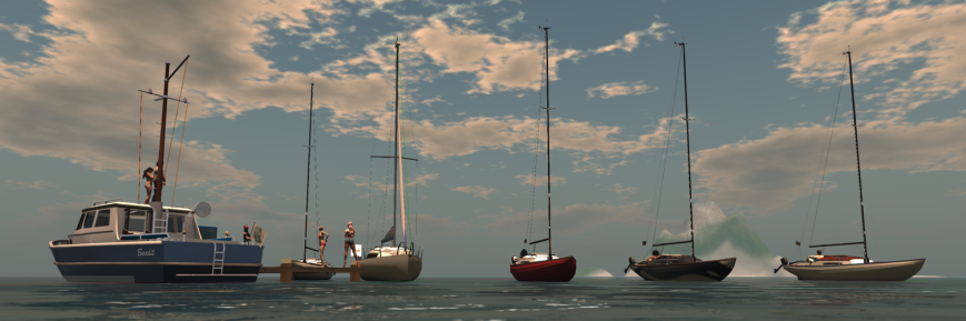 From the left (in boats): Arwyn (Bandit 25), Red (Bandit IF), Carlota (Bandit IF), and Jackson (Bandit IF). On the dock: Gabi, Joshua, Bonni, Gryfin, Petra, and Cryptic.