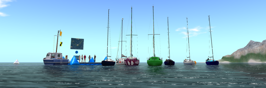From the left (in boats): Laured (Bandit 25r), Sandra (Bandit 25r), Max and Wyndi (Bandit 25r), Margo (Bandit IF), Tay (Bandit IF), and Moon (Bandit IF). On the dock: Cryptic, Nikki, Sirius, Henry, Xarabethe, and Joshua.