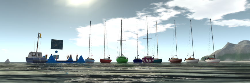 From the left (in boats): Ian Sunshine (Bandit IF), Red and Sasha (Bandit IF), Max and Wyndi (Bandit 25r), Moon (Bandit IF), Sandra (Bandit 25r), Ian Pixel (Bandit IF), UL (Bandit IF), Sirius (Bandit IF), and Jackson (Bandit IF). On the dock: Joshua, Caethes, Analyse, Cryptic, Randy, and k.