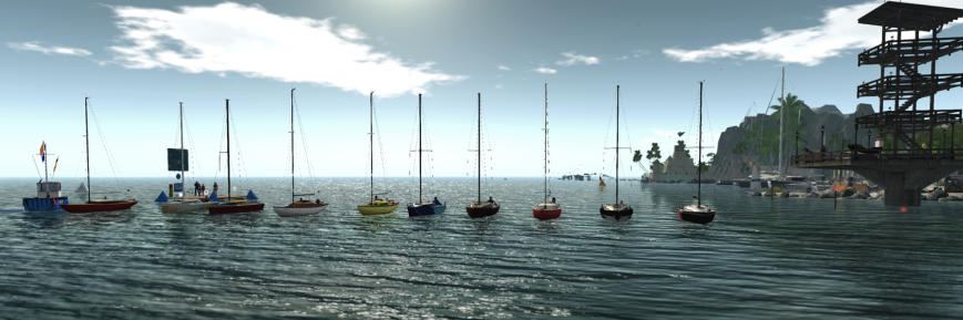 From the left (in boats): Emileigh (Bandit IF), Erin (Bandit 22 LTE), Emilio (Bandit 22 LTE), Sirius (Bandit IF), Max and Wyndi (Bandit IF), Rugger (Bandit 22 LTE), Moon (Bandit 22 LTE), Red (Bandit IF), Sea (Bandit 22 LTE), and Zimtzicke (Bandit 22 LTE). On the race committee boat: Cryptic. On the dock: Henry, Bryna, Jade, and Bianca. On the pier: Cav, and Tink.
