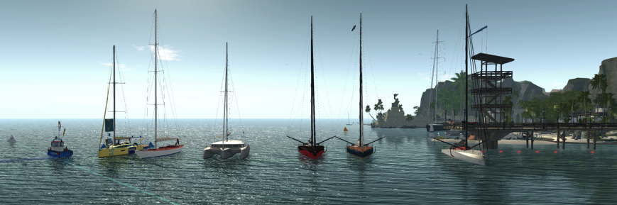 Big boat fleet, from the left (in boats): Theresa (TMS Ushuaia), Emileigh (Trudeau 12 Metre), Niem (TMS Es Paradis), Moon (TMS I-Mocca 60), Sea (TMS I-Mocca 60), and Zimtzicke (TMS I-Mocca 60). On the Race Committee Boat: Cryptic. On the dock: Daenerys, Tamarushka, Farryn, and Red. On the pier: Lillee, and Cat.